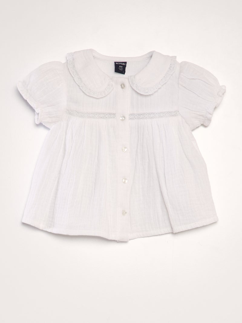 Blusa em dupla gaze de algodão Branco - Kiabi