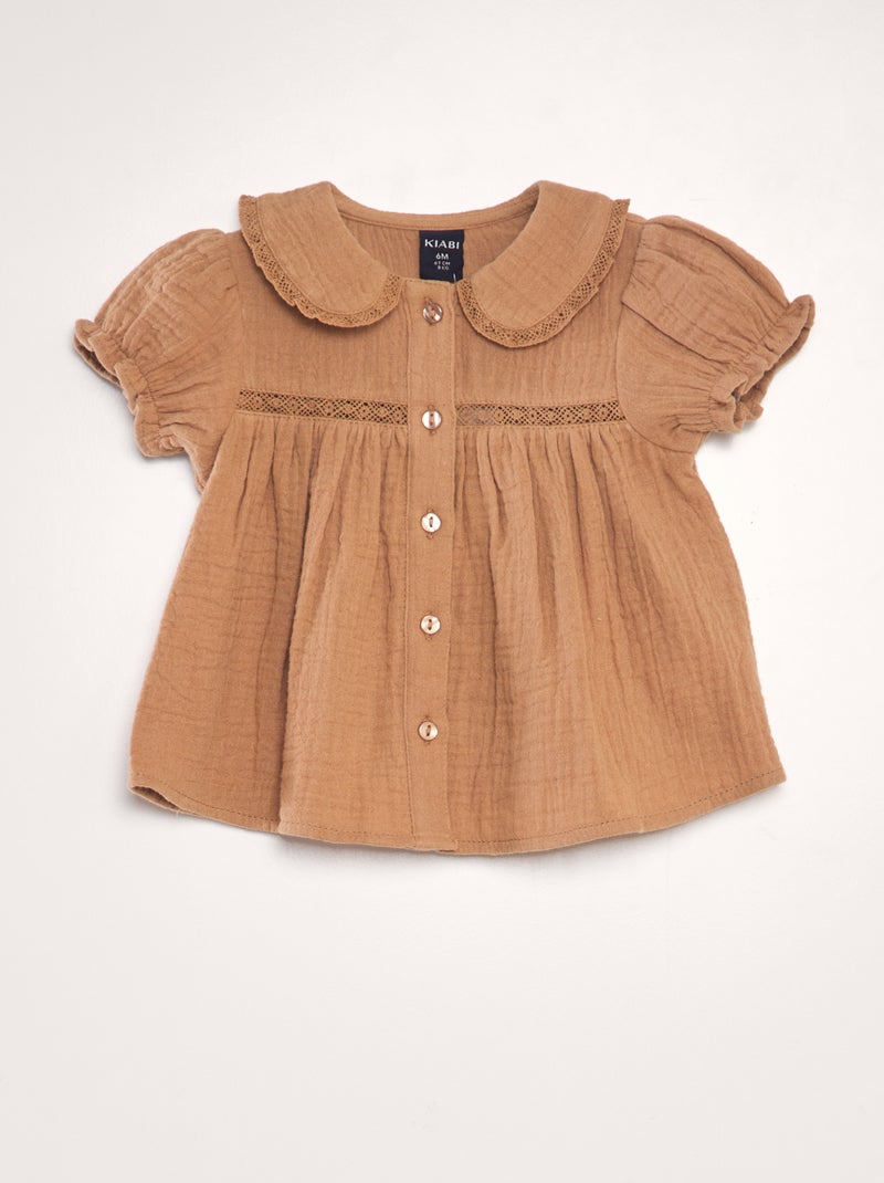 Blusa em dupla gaze de algodão CASTANHO - Kiabi