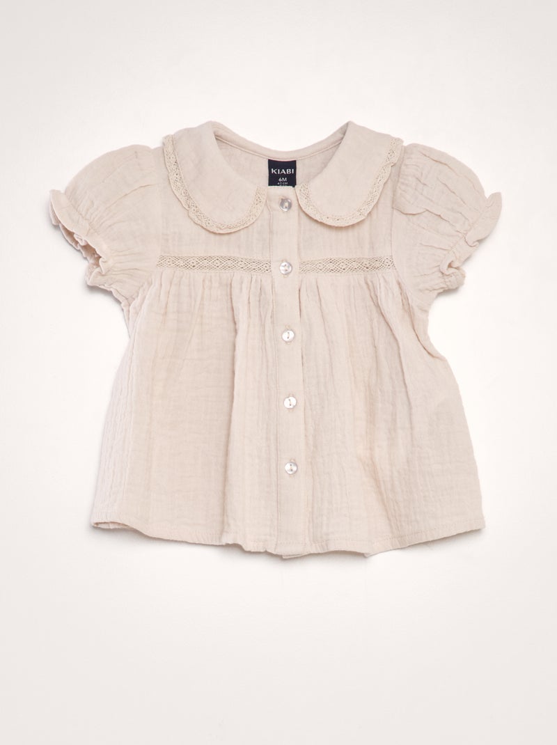 Blusa em dupla gaze de algodão ROSA - Kiabi