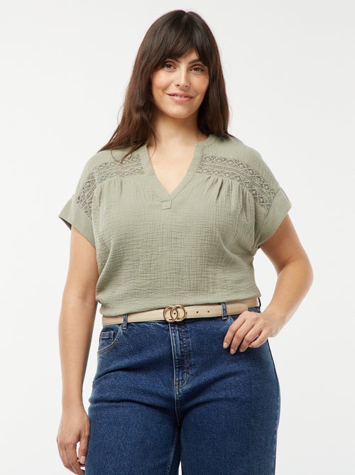 Blusa em dupla gaze de algodão - Kiabi