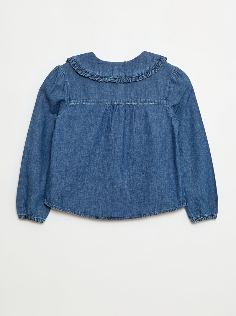 Blusa em ganga com gola Peter Pan Azul - Kiabi