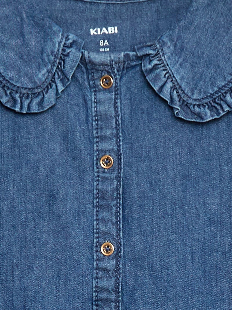 Blusa em ganga com gola Peter Pan Azul - Kiabi