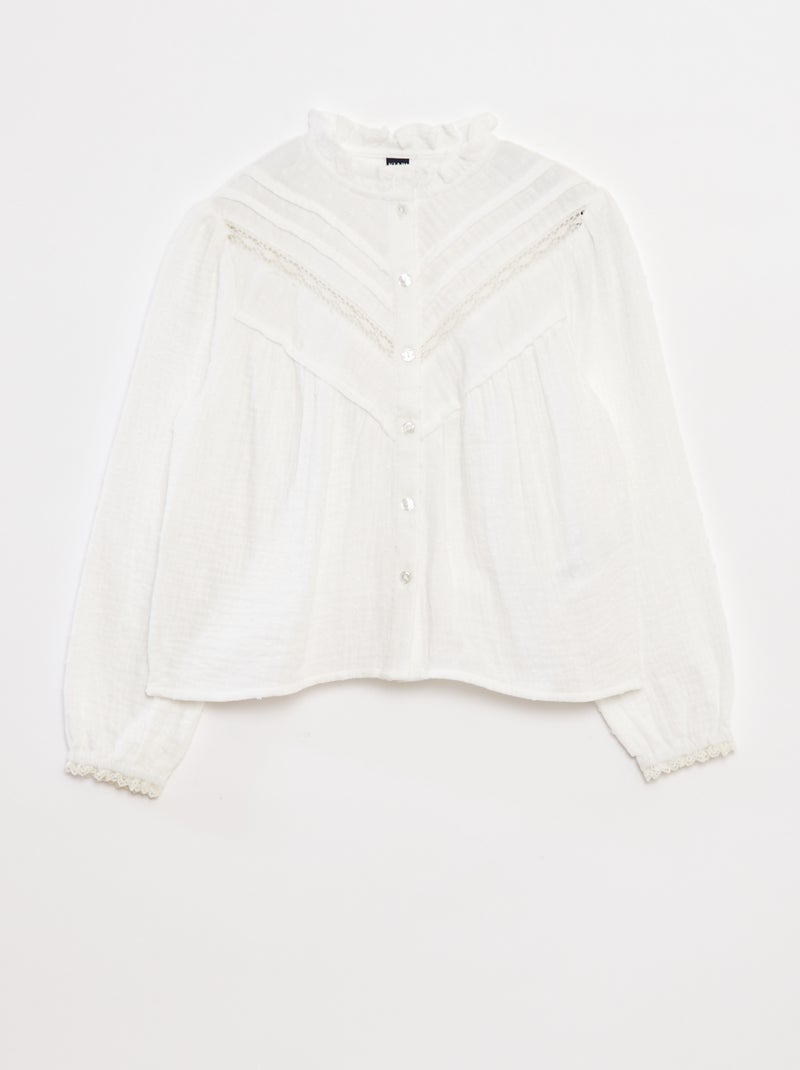 Blusa em gaze de algodão a ponto cheio Branco - Kiabi