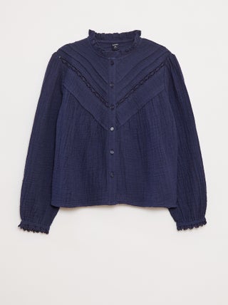 Blusa em gaze de algodão a ponto cheio