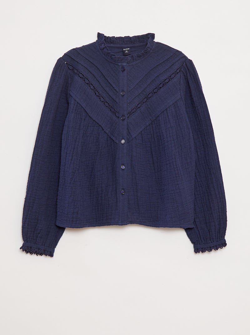 Blusa em gaze de algodão a ponto cheio Preto - Kiabi