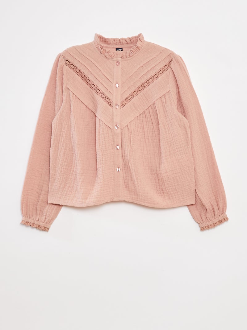 Blusa em gaze de algodão a ponto cheio Rosa - Kiabi
