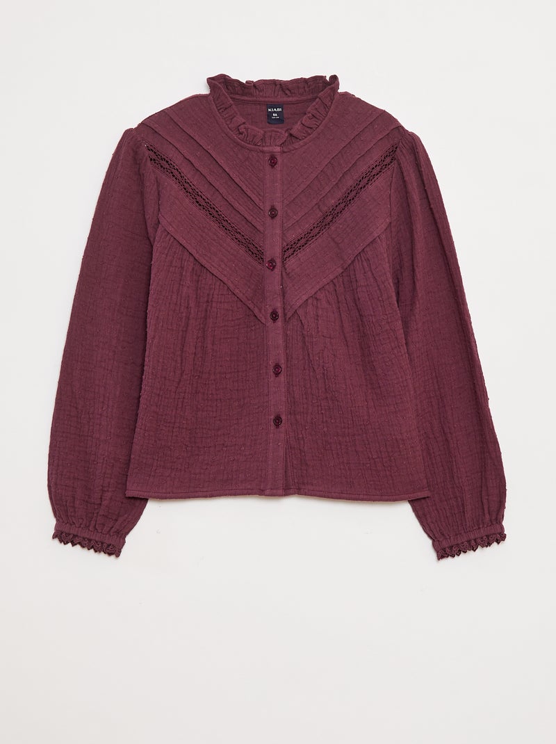 Blusa em gaze de algodão a ponto cheio Violeta - Kiabi