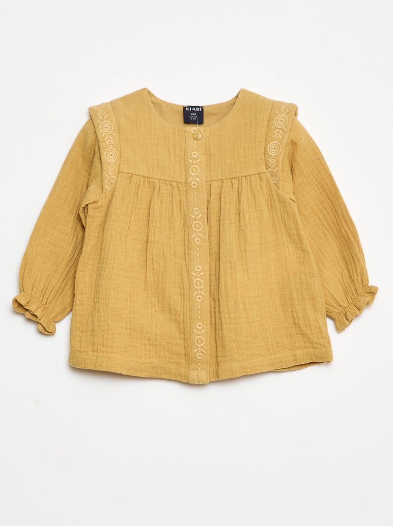 Blusa em gaze de algodão Amarelo - Kiabi
