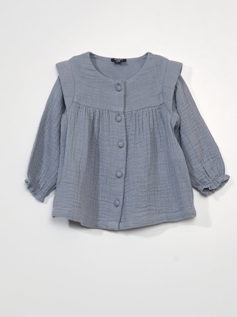 Blusa em gaze de algodão AZUL - Kiabi