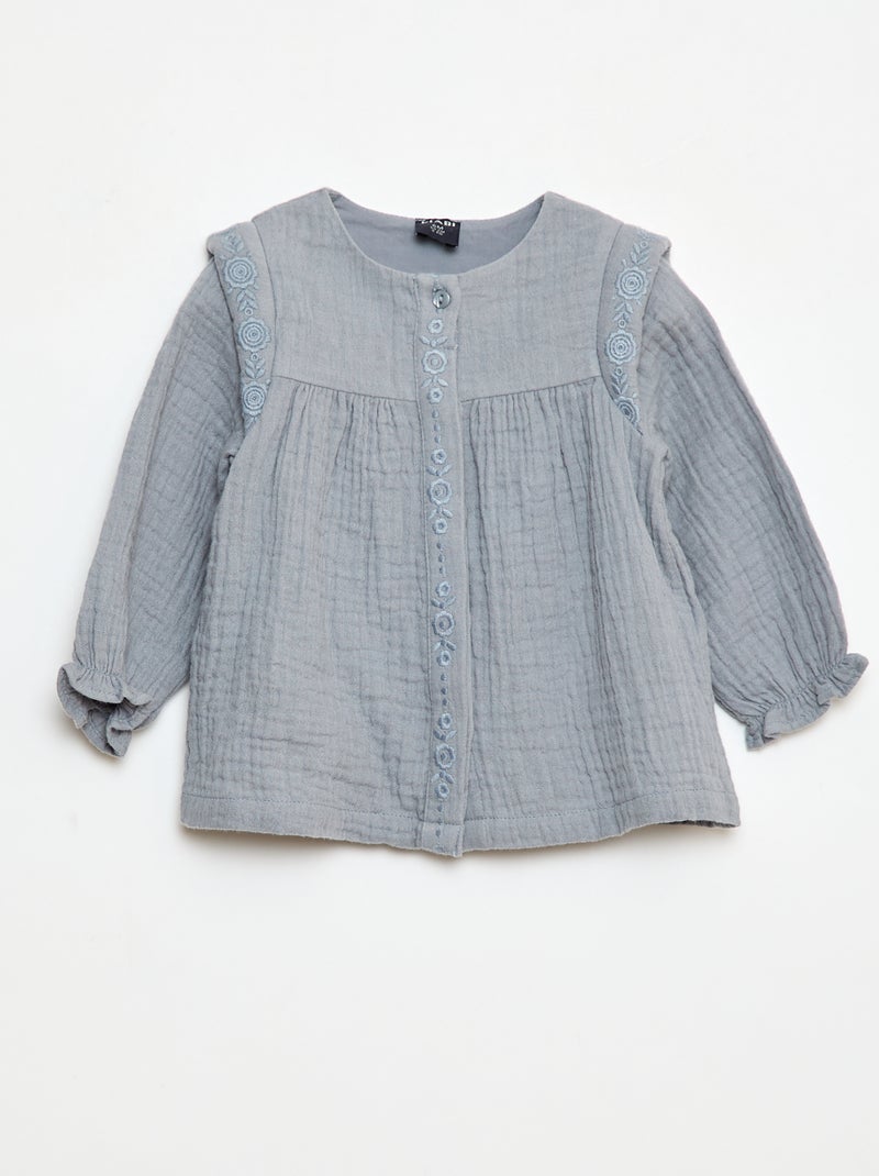 Blusa em gaze de algodão Azul - Kiabi