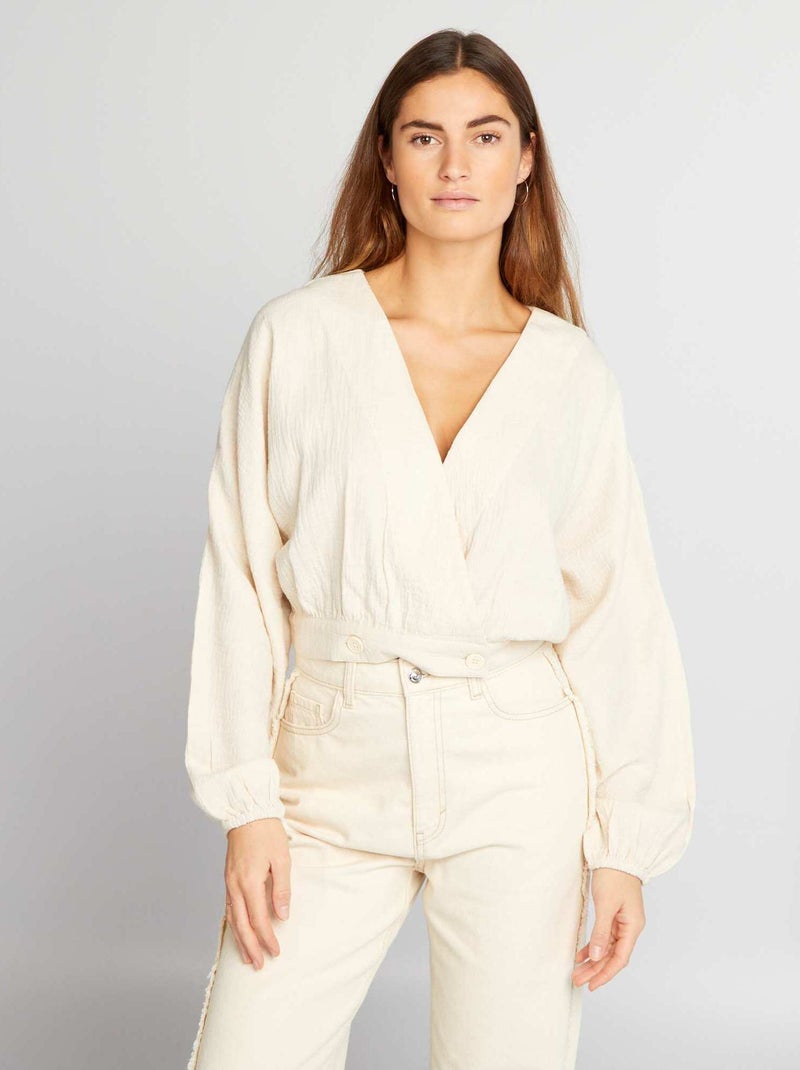 Blusa em gaze de algodão BEGE - Kiabi