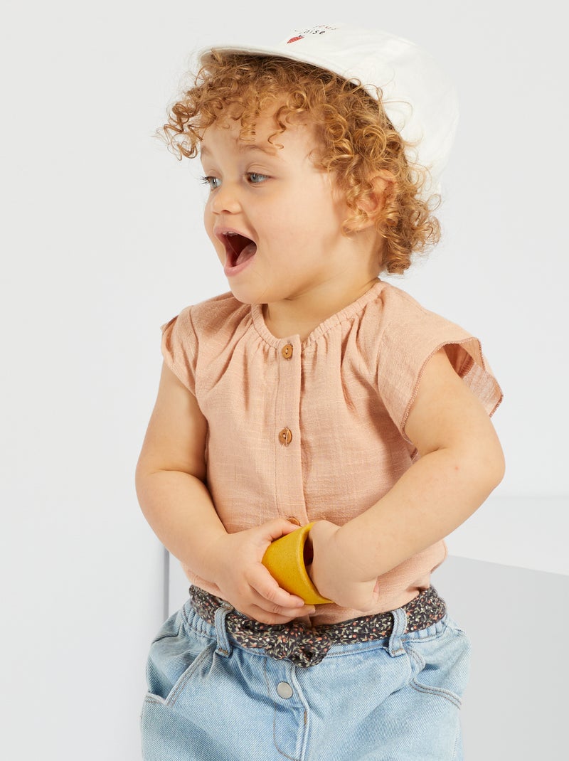 Blusa em gaze de algodão BEGE - Kiabi