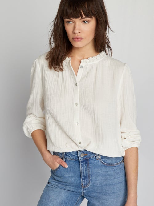 Blusa em gaze de algodão bordada - Kiabi