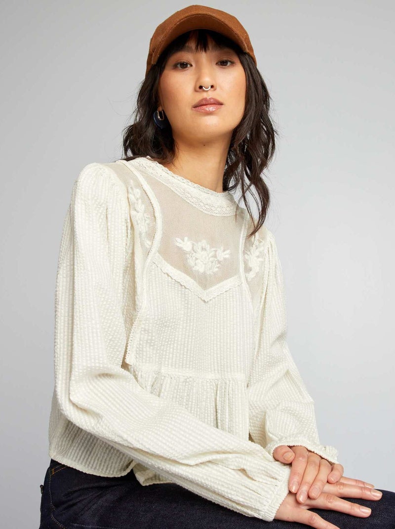 Blusa em gaze de algodão BRANCO - Kiabi