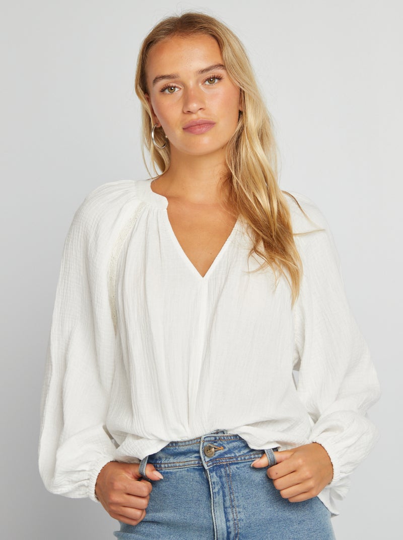 Blusa em gaze de algodão Branco - Kiabi