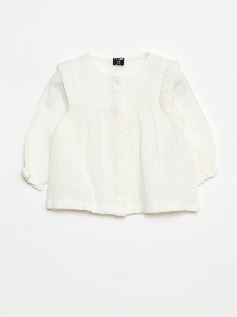 Blusa em gaze de algodão Branco - Kiabi