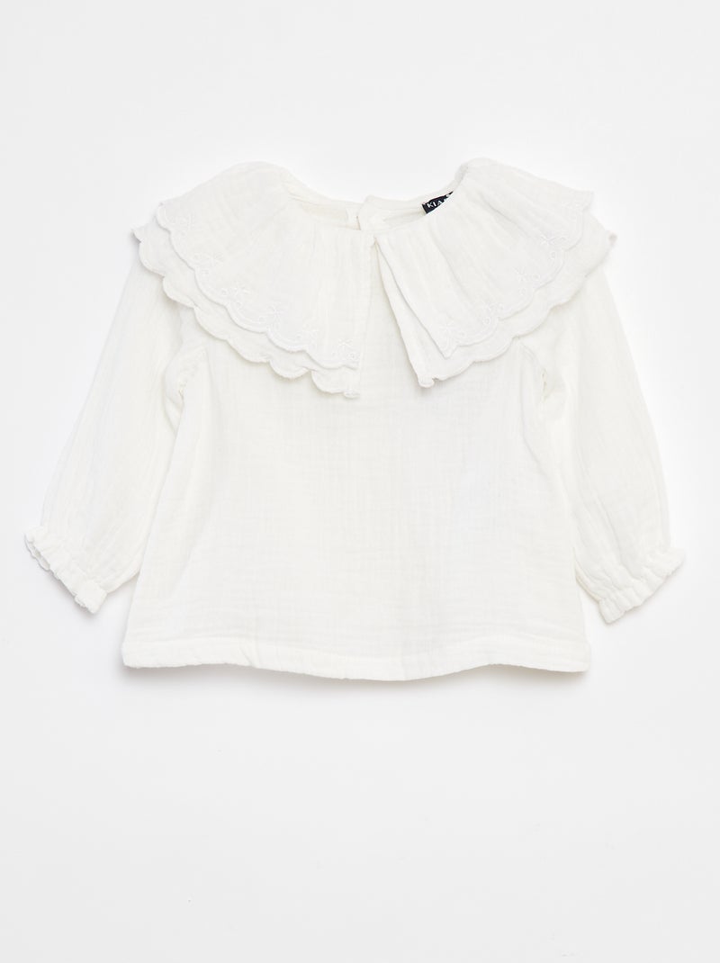 Blusa em gaze de algodão Branco - Kiabi