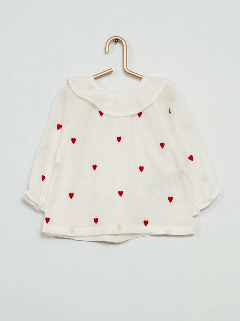 Blusa em gaze de algodão BRANCO - Kiabi