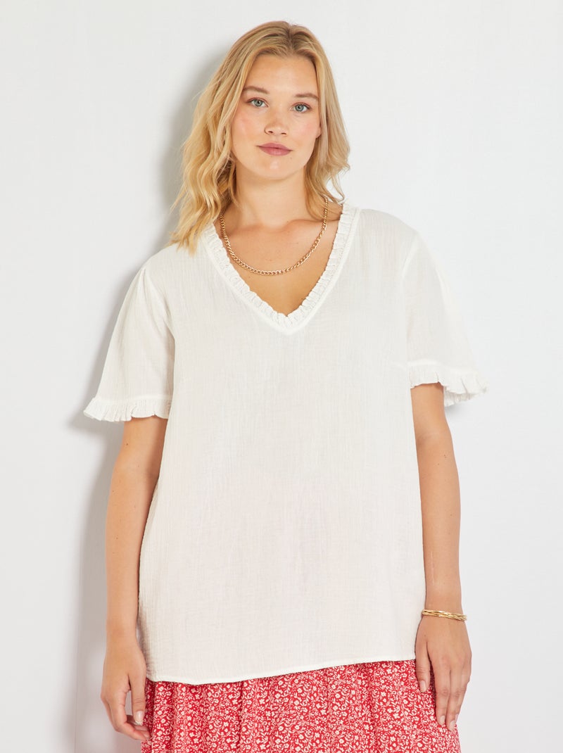 Blusa em gaze de algodão Branco - Kiabi