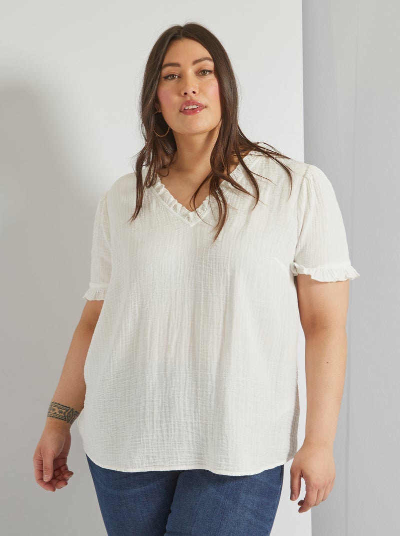 Blusa em gaze de algodão Branco - Kiabi
