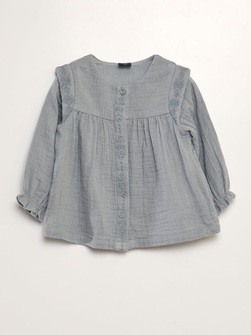 Blusa em gaze de algodão CINZA - Kiabi