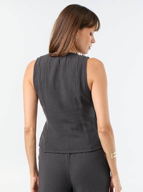 Blusa em gaze de algodão com abertura cruzada - Kiabi