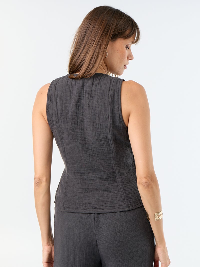 Blusa em gaze de algodão com abertura cruzada Preto - Kiabi