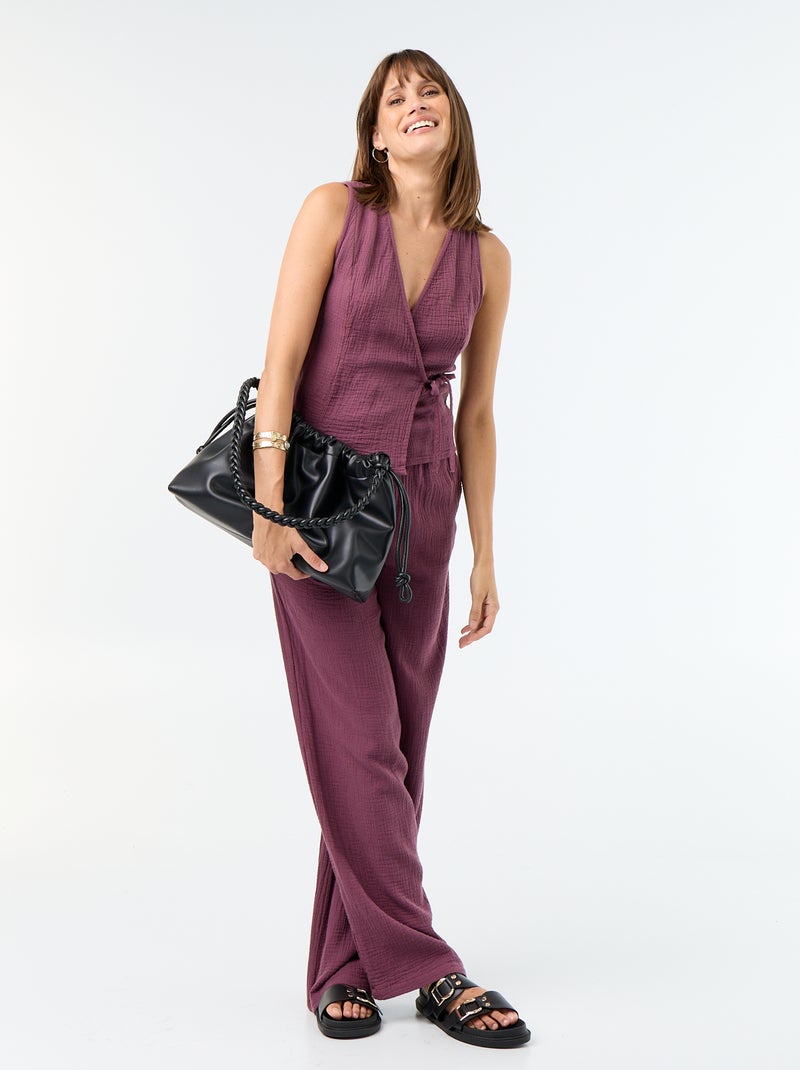 Blusa em gaze de algodão com abertura cruzada Violeta - Kiabi