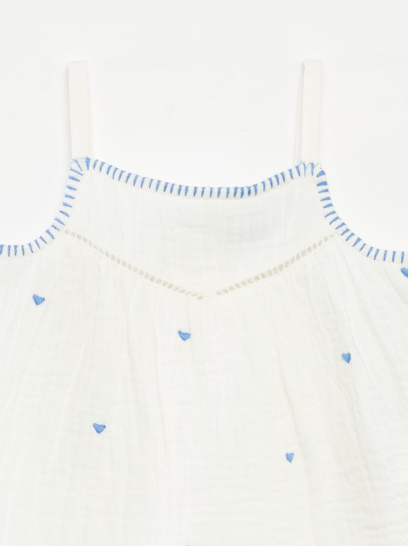 Blusa em gaze de algodão com bordado 'corações' all-over Azul - Kiabi