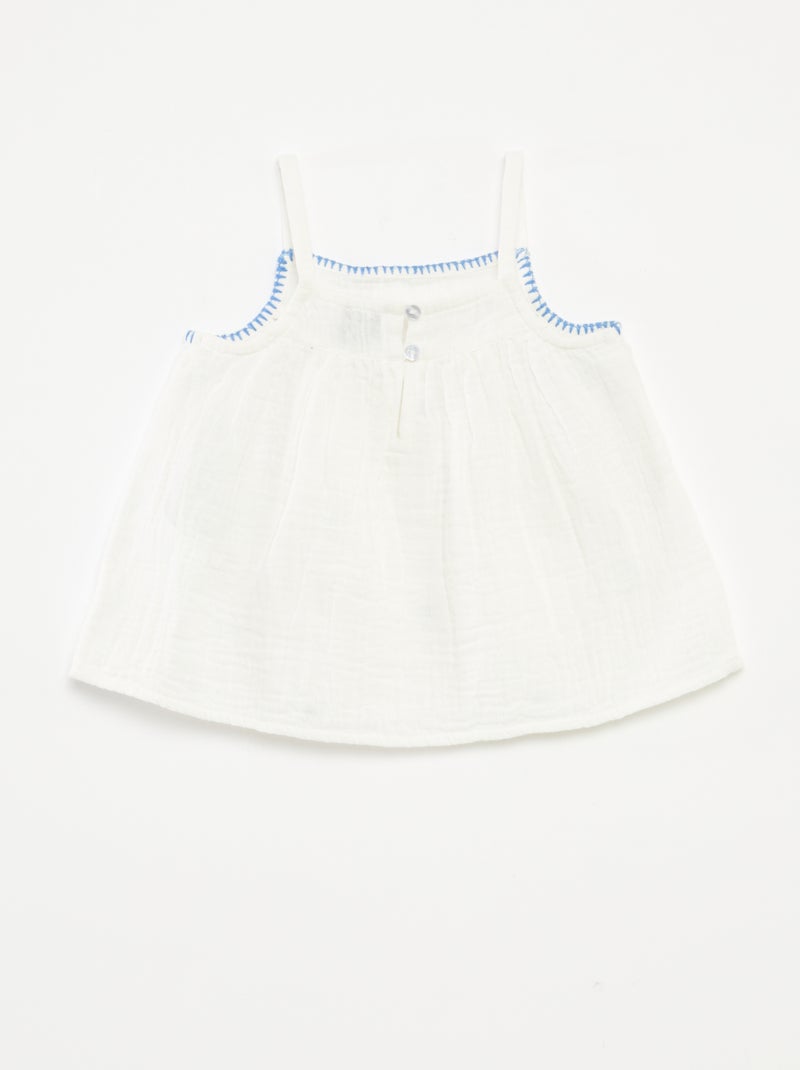 Blusa em gaze de algodão com bordado 'corações' all-over Azul - Kiabi