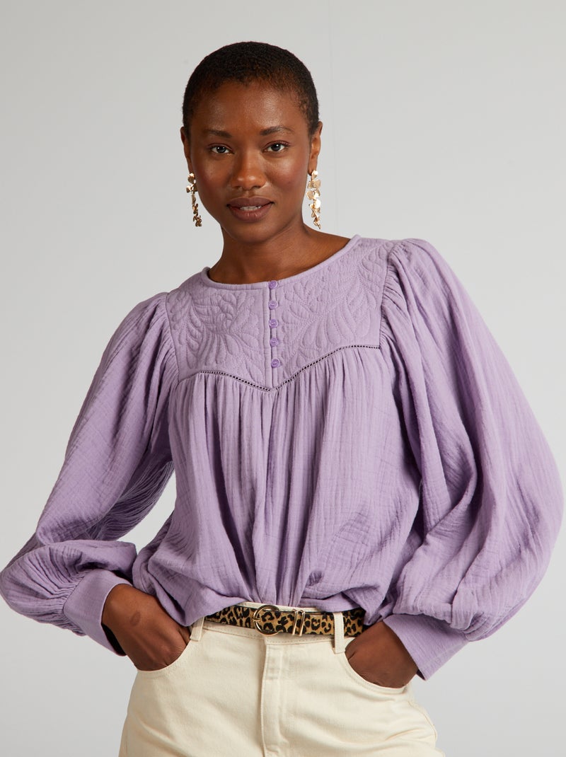 Blusa em gaze de algodão com bordado VIOLETA - Kiabi