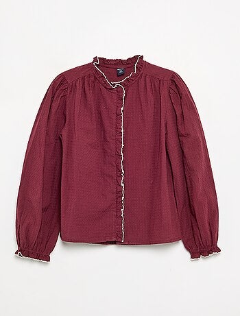 Blusa em gaze de algodão com folhos