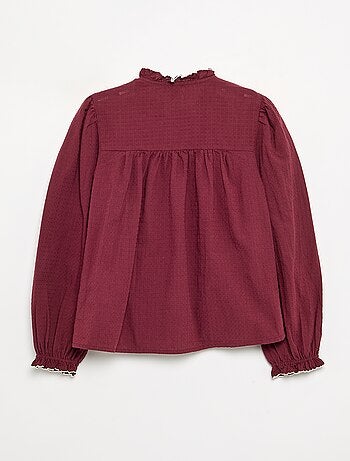 Blusa em gaze de algodão com folhos