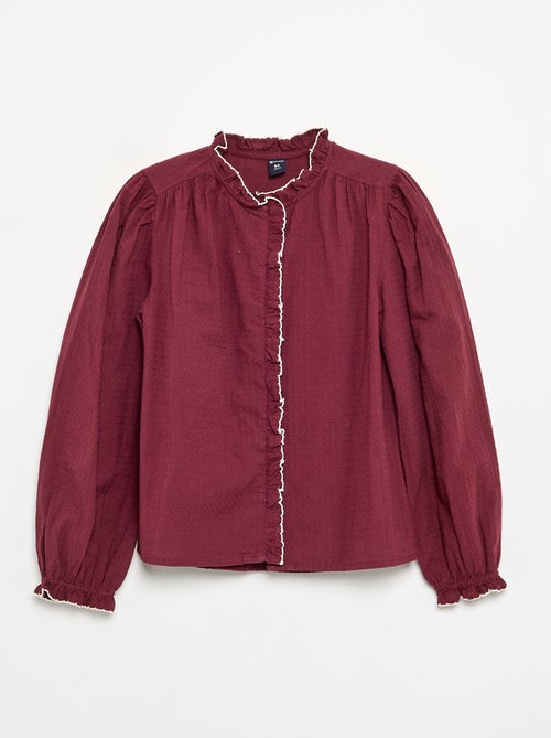 Blusa em gaze de algodão com folhos - Kiabi