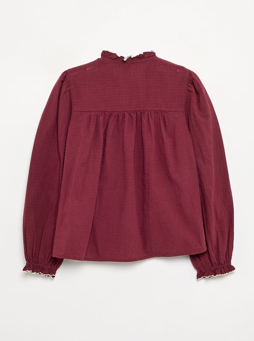 Blusa em gaze de algodão com folhos - Kiabi