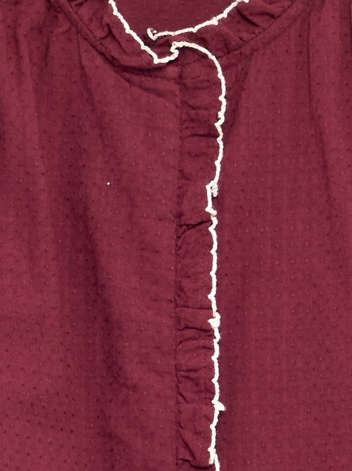 Blusa em gaze de algodão com folhos - Kiabi