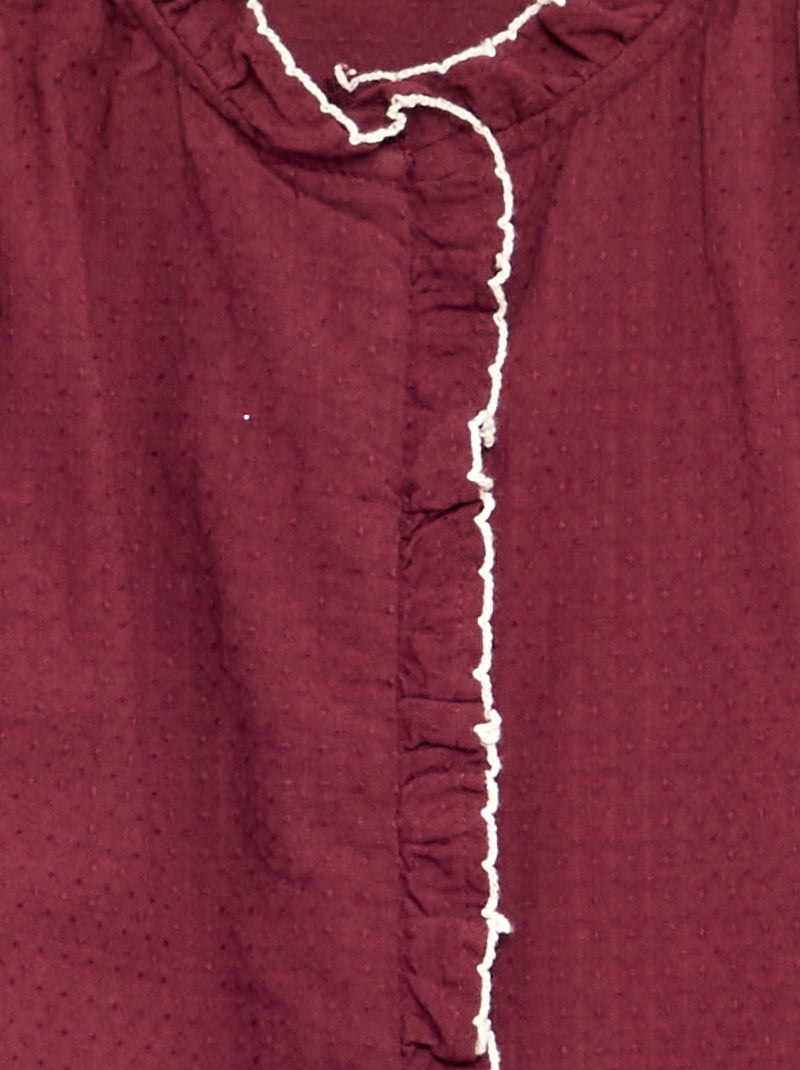 Blusa em gaze de algodão com folhos Bordeaux - Kiabi