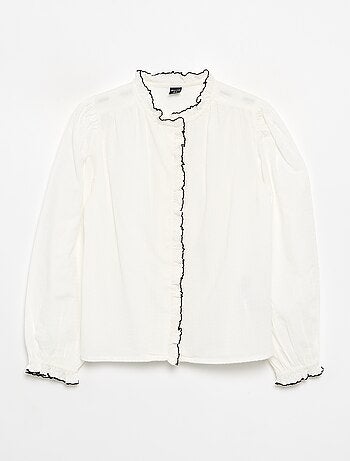 Blusa em gaze de algodão com folhos