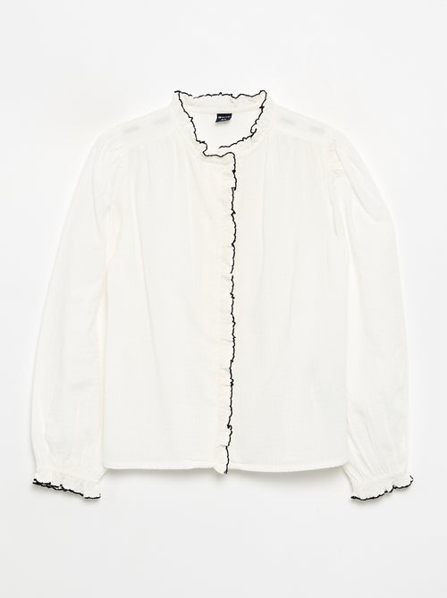 Blusa em gaze de algodão com folhos - Kiabi