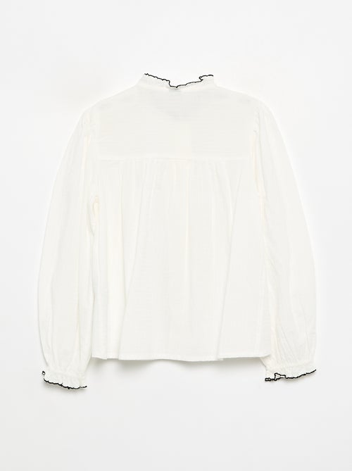 Blusa em gaze de algodão com folhos - Kiabi