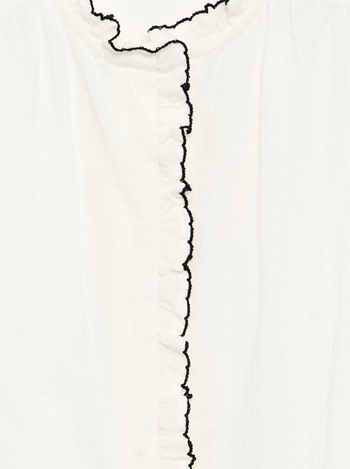 Blusa em gaze de algodão com folhos - Kiabi