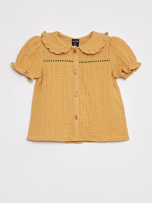 Blusa em gaze de algodão com gola claudine - Kiabi