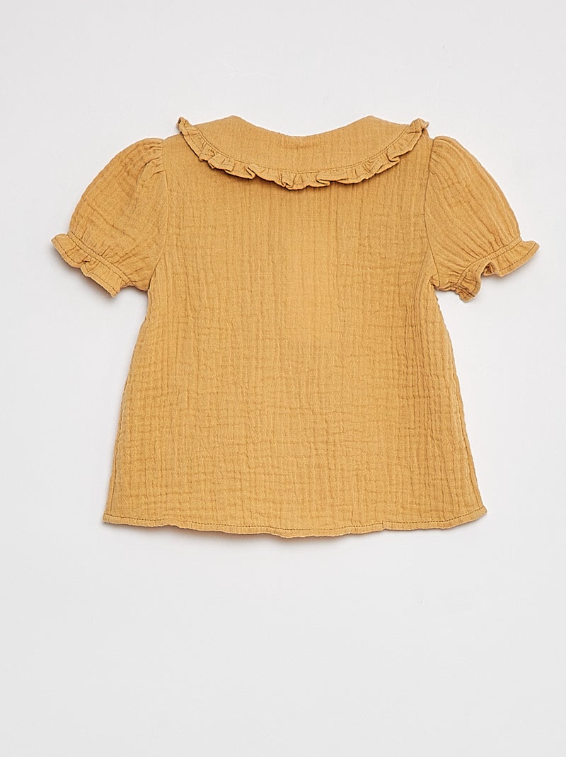 Blusa em gaze de algodão com gola claudine BEGE - Kiabi