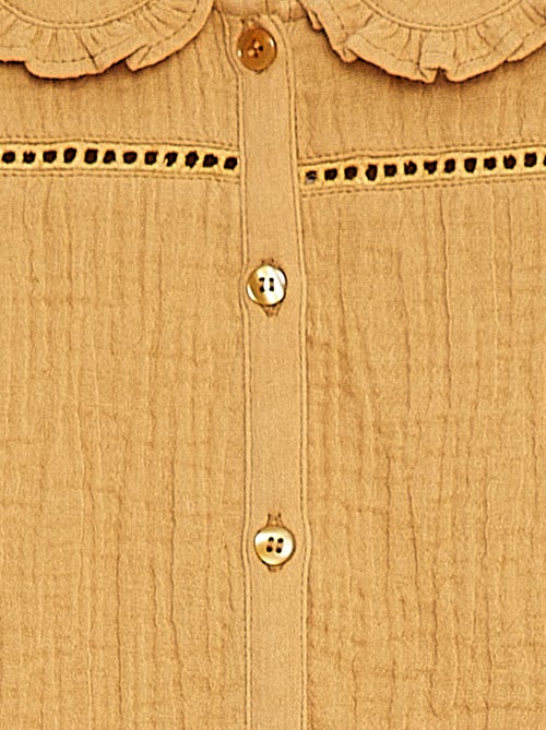 Blusa em gaze de algodão com gola claudine - Kiabi