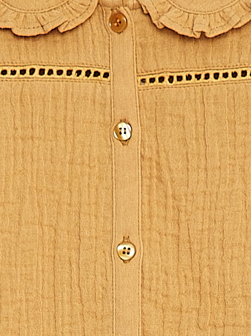 Blusa em gaze de algodão com gola claudine BEGE - Kiabi