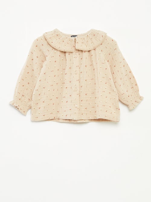 Blusa em gaze de algodão com gola claudine - Kiabi