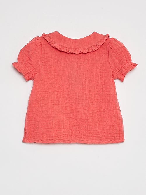 Blusa em gaze de algodão com gola claudine - Kiabi