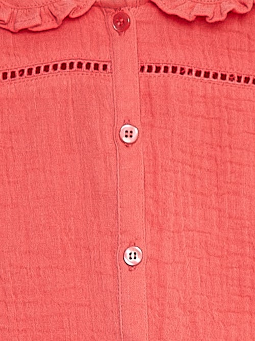 Blusa em gaze de algodão com gola claudine - Kiabi