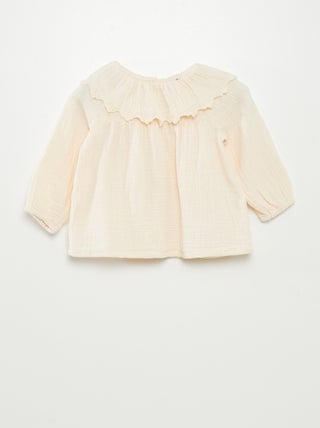 Blusa em gaze de algodão com gola de fantasia