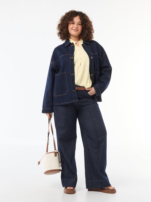 Blusa em gaze de algodão com gola franzida - Kiabi